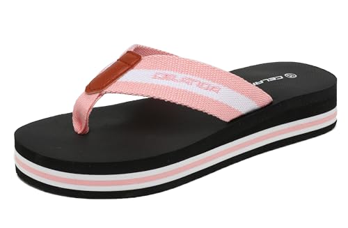 CELANDA Chanclas de Cuña para Mujer Sandalias de Dedo Ligero Pantuflas Verano Zapatillas de Playa Antideslizante,Rosa Talla 38 EU