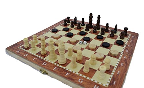 SHINE 3 IN 1 Natural Wooden Folding Chess/Checkers/Backgammon Game with Staunton Pieces