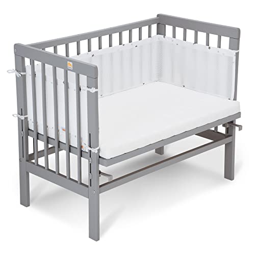 FabiMax Beistellbett Basic grau, inkl. Matratze AIR und Netz-Nestchen graue...
