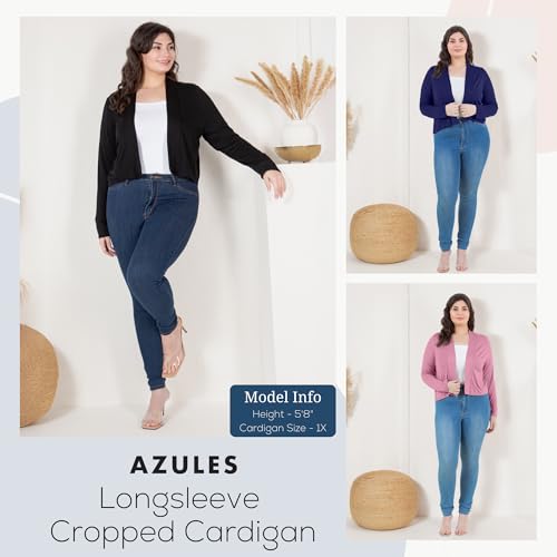 Image of Azules Cropped Cardigan for Women, Open Front Drape Lightweight Sweater Long Sleeves Women's Cardigans