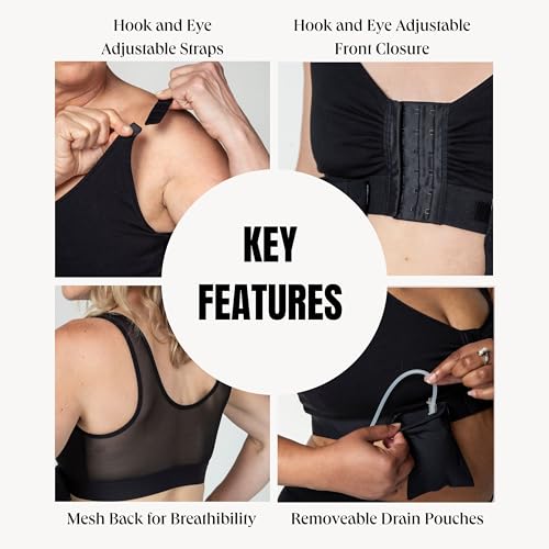 AnaOno Pocketed Post-Surgery Bra - Front Closure Bras for Women W/Removable Drain Pockets - Light Compression Mastectomy Bras3