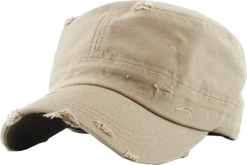 Image of Vintage Distressed Cadet Army Cap Basic Everyday Military Style Hat