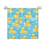 Turamurra Hand Towels Set of 2 Rubber Duck Themed Towels for Bathroom Decorative, Bath Towels, Soft Absorbent Towels for Farmhouse Home Decor Gifts for Women 14 x 28 in