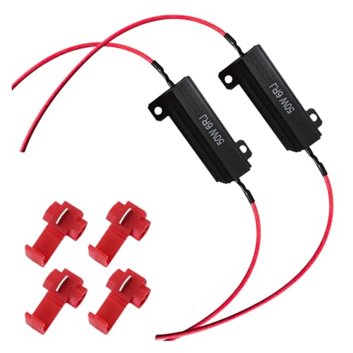 50W 6ohm LED Load Resistors with Quick Wire Clips, Aluminum Case Resistor for Fix LED Turn Signal Lights Bulb Fast Hyper Flash, Automotive Replacement Resistor for Fix Blink Error Code (Black, 2PCS)