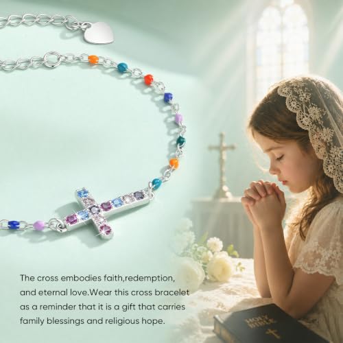 Cross Bracelet for Girls, Silver Plated Christian Jewelry, Colorful Beads - image 6