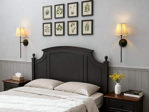 Image of Phansthy Hardwired Brass Boho Wall Sconces Set of 2, Vintage Industrial Wall Lights 2 Pack, Vanity Light Wall Lamps with Lace Gauze Shade for Bedroom Living Room Hallway Decor (Black + Khaki Shade)
