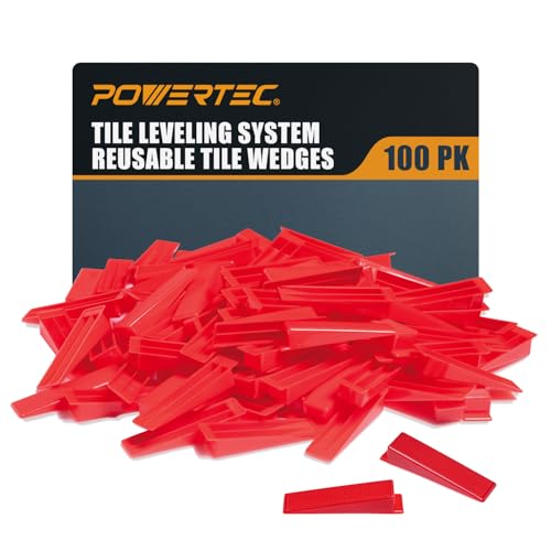 Image of POWERTEC Tile Leveling System Reusable Tile Wedges 100 Pack for Floor and Wall Tile Installation, Tile Installation Kit for 1 /8 inch and 1 /16 inch Tile Spacers (71897)