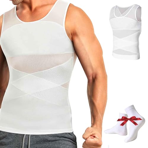 Covtional Sculptcore - Shaper Vest 2.0, Men's High Stretch Mesh Body Shaping Tank Top, Mens Compression Shirt (White,2XL)