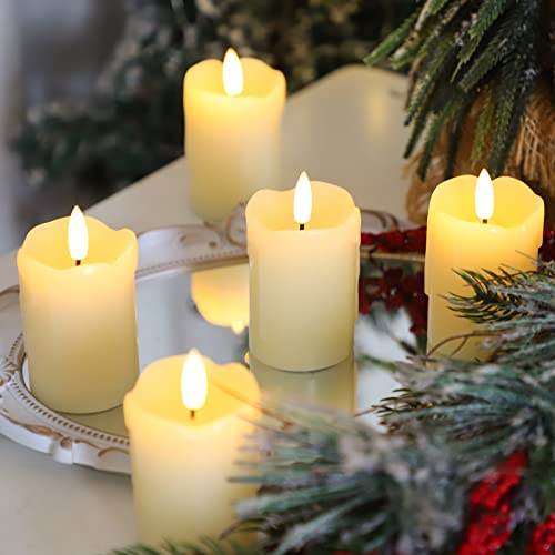 Image of Lezonic Flameless Votive Candles Battery Operated with Remote and Timer, Pack of 6 (D:2 inch X H:3 inch) LED Ivory White Long Lasting Flickering Wax Candles with Realistic 3D Flame
