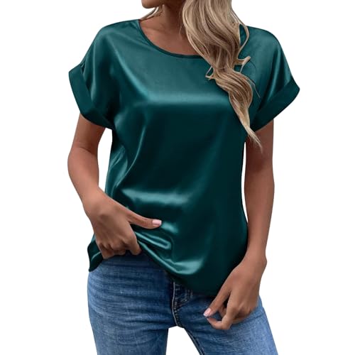 Damen Satin-T-Shirt mit elegantem Glanz - Kurzarm Blusenshirt mit Rundhalsausschnitt | Lässiges Oberteil in Seidenoptik
