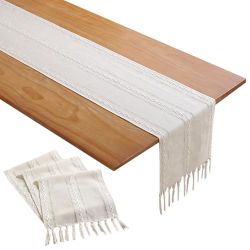 HTTDSLF Chemin de Table Boho Beige avec Glands, Chemin de Table Beige, Décoration de Table de Cuisinepour la Fête, Salle à Manger, Décorations de Cuisine...