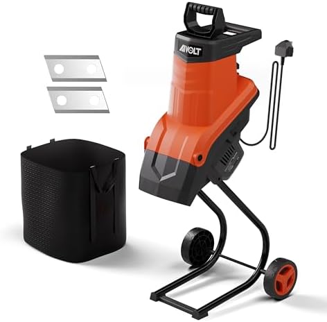 AIVOLT 2500W Garden Shredder, Electric Wood Chipper, Crush up to 45mm, 3600rpm Speed, 10m Power Cable, Reversible Steel Blades with Detachable 50L Collection Bag for Garden Debris, Leaves and Branches