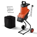 AIVOLT 2500W Garden Shredder, Electric Wood Chipper, Crush up to 45mm, 3600rpm Speed, 10m Power Cable, Reversible Steel Blades with Detachable 50L Collection Bag for Garden Debris, Leaves and Branches