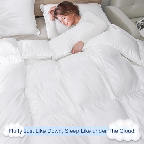 Image of MH MYLUNE HOME Fluffy Down Alternative Comforter, All Season Duvet Insert Lightweight Bed Comforter Insert White Baffle Box Stitched with Corner Tabs (King All Season 105 inchx90 inch)