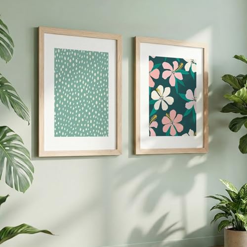 Image of NoWorries Pestal color minimal art Wall decor framed Paintings for Wall decoration /Wooden Wall decor for living room, Bedroom Area - Minimalist frames for Home /Cafe - Wall paintings for living room (Theme - floral art) (Synthetic Wood frame) (Leminated 300 GSM Print) (framed, Multicolur) Set of 2