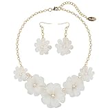 Bocar Acrylic Pendant Collar Flower Statement Choker Necklace for Women(NK-10241-White-set)