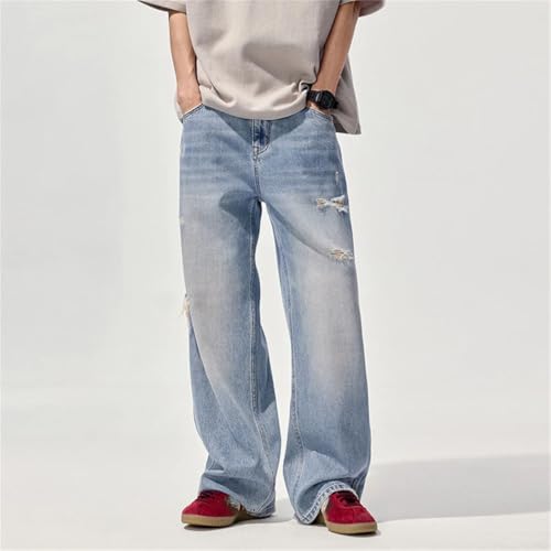 Men's Casual Ripped Denim Jeans, Distressed, Wide Leg Pants, Streetwear Trend4