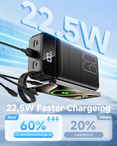 PDBEST 60000mAh Power Bank mit 22,5 W 3 in 1 Kabel Schnellladen Powerbank – Ansicht 2