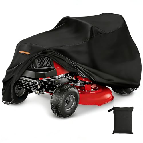Lawn Tractor Cover Waterproof, Heavy Duty 600D Riding Lawn Mower Cover for 42'-54' Decks, 73' x 55' x 49' PU-Coated Oxford Fabric Tractor Cover (Premium Black)