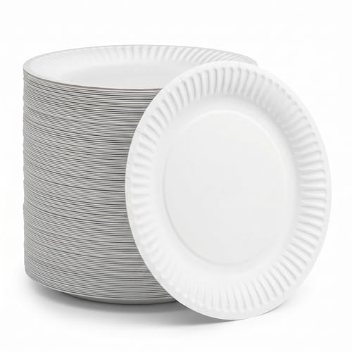 TLAPS 9 Inch White Heavyweight Grease-Resistant Coated Paper Plates 125-Pack Commercial Eco-Friendly Disposable for Restaurants Catering and Food Service