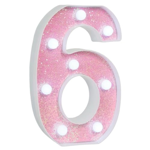 Image of Pink Glitter Marquee Light Up Numbers, LED Number Lights Battery Operated for Girls 6th 16th Pink Birthday Party Table Decorations, 2026 Graduation Party Decor, Number 6 Sign Cool White Lights