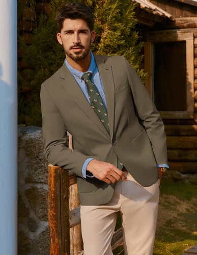 PJ PAUL JONES Mens Sport Coat Notch Lapel Casual Blazer One Button Slim Fit Lightweight Suit Jacket Khaki3