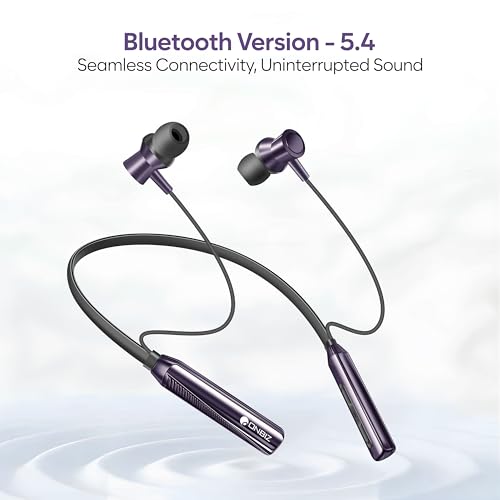 Image of Bluetooth Neckband Earphones, 28H+ Playtime, Bluetooth 5.4, 10mm Driver, IPX4 Splash Resistant (Purple)