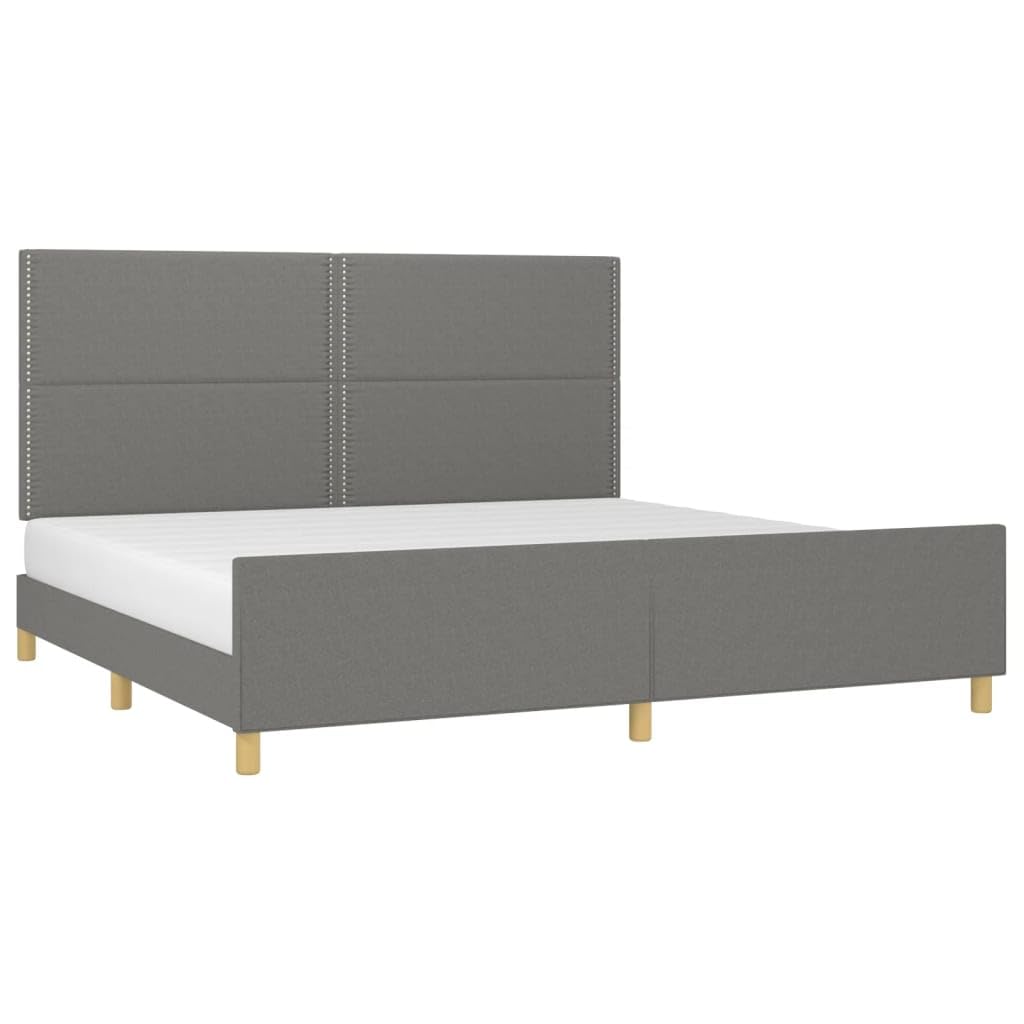 Oddychająca tkanina z regulowanym zagłówkiem Solidne nóżki Szary 200x200 cm | Rama łóżka 200x200 cm bez materaca ciemnoszara tapicerowana regulowanym zagłówkiem do sypialni