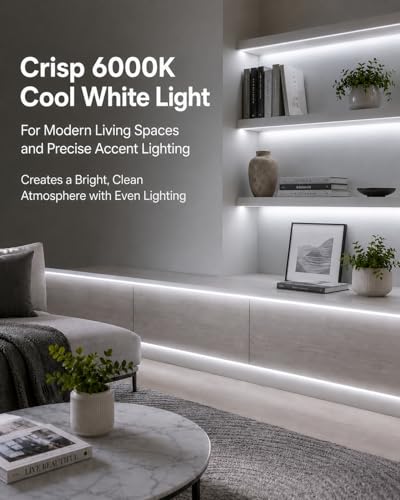 Image of White Led Strip Lights, 16.4ft /5m Neon Light Strip, 12V Flex Waterproof Neon LED Strip Silicone LED Neon Rope Light for Kitchen Bedroom Indoor Outdoor Decoration(Power Adapter not Included