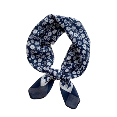 JchEnye Écharpe unisexe à imprimé floral, écharpe carrée en coton et lin, foulard bohème à imprimé floral pour hommes et femmes (bleu)
