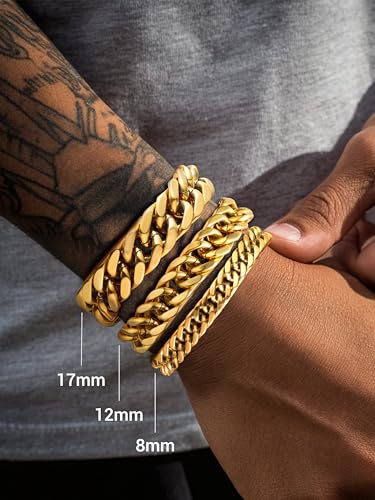 Image of PROSTEEL Bracelets for Men Cuban Link Mens Bracelet Stainless Steel, 14K Gold Plated /Silver /Black, 6 /8 /12 /17mm Width, 7.5 inch /8.3 inch /9 inch Length with Gift Box