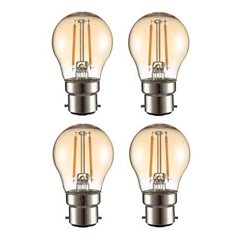 TEKLED® G45 Filament Vintage LED Bulbs | B22 Bayonet Cap | Energy Saving 2W Light Bulb 22W Equivalent | NONDIMMABLE Amber 2400K 220LM | 4-Pack | Warm White
