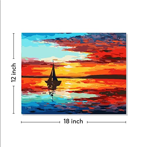 Image of RANGOLI 100% Cotton Stretched Canvas Painting 400 GSM, Framed Boat Scenery Canvas Abstract Wall Art for Living Room, 3D Paintings for Wall Decor (12 x 18 Inch With Frame)