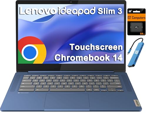 Lenovo Chromebook 14 Laptop (14' FHD Touchscreen, 8-Core 2.0GHz Processor, 4GB RAM, 128GB (64GB eMMC + 64GB SD Card)) Anti-Glare, 13-Hr Long Battery Life, Webcam, IST HUB, Chrome OS w/Google AI, Blue