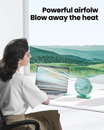 Image of Gaiatop Small Desk Fan, 4.5 Inch Portable 3 Speeds Wind Desktop Table Cooling Fan in Single Button, Adjustment Mini Personal Fan for Home Desktop Office Car Outdoor, Black (Not Battery) (Dark Green)