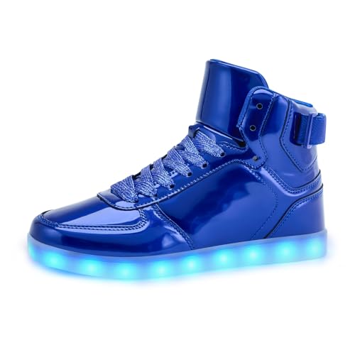 OEKLA Kids LED Light Up Shoes Fashion High Top LED Sneakers USB Rechargeable Glowing Luminous Shoes for Boys Girls Toddler Child (Blue Toddler 8 Numeric US Footwear Size System Medium)