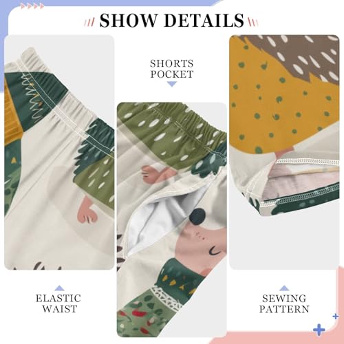 Hedgehog and Leaf Boys Long Pants Soft Trousers Elastic Waist Kids Lounge Bottoms with Pockets S-XL4