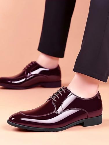 Image of Men's Tuxedo Dress Shoes Pattern Leather Formal Oxfords Classic Lace Up Derby Shoes Wedding Business Slip On Shoe