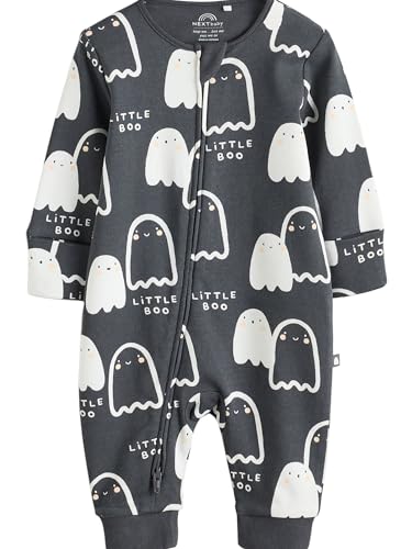 NEXT Baby Baby-Schlafanzüge mit Zwei-Wege-Reißverschluss Halloween mit leuchtenden Gespenstern Schwarz 68-74
