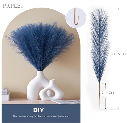 Image of Faux Pampas Grass - 24 Pcs Small Artificial Flowers for Living Room Home Office and Wedding Decoration (Blue)