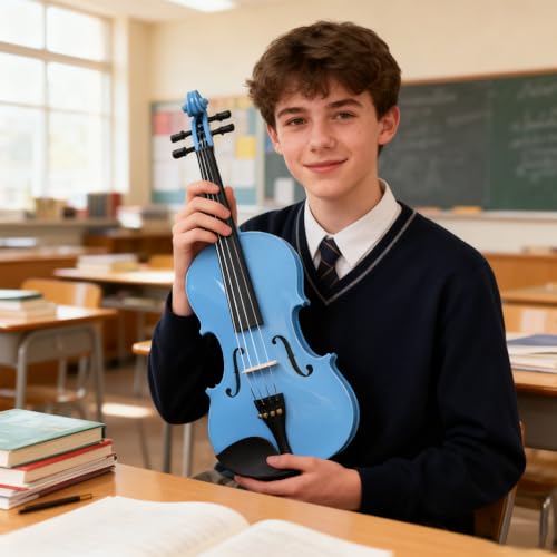 Aileen Geige 4/4 für Erwachsene Anfänger, Violine Set für Kinder ab 12 Jahre, Teenager Blau Geige Einsteiger Kit Vollständig mit 13 Zubehör, Notenständer, Exklusive Neue Griffbrett Aufkleber