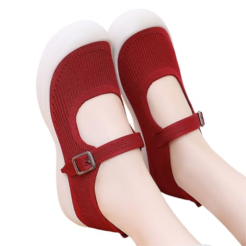 Women's Mary Jane Flats Ballet Flats Dressy Casual Shoes Comfortable Knit Slip-on Walking Shoes with Adjustable Straps Arch Support2