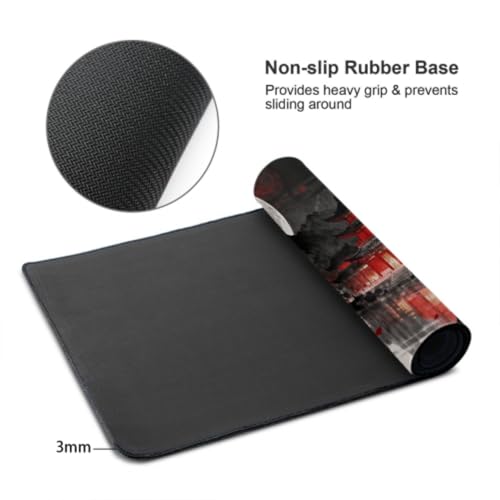 Image of Watercolor Japanese Mouse Pad 35.4x15.7 XXL Black Red Lake Pavilion Tree Anime Design Extended Large Mousepad Keyboard Mouse Mat Desk Pad with Non-Slip Rubber Base Stitched Edges for Home Office Game
