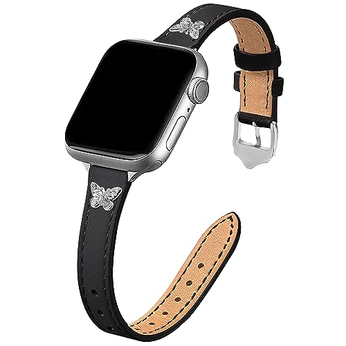 Image of JR.DM Slim Leather Bands Compatible with Apple Watch Band 38mm 40mm 41mm 42mm 44mm 45mm 46mm 49mm, Genuine Leather Band with Charms, Feminine Design for Iwatch Ultra SE Series 11 10 9 8 7 6 5 4 3 2 1