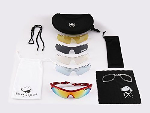 Brown Labrador Lunettes Cyclisme polarisées avec 5 verres interchangeables UV 400. Lunettes sportives, Running Trail Running, vélo VTT, pour homme et femme - Image 5