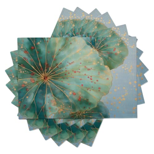 Sets de table en lin de qualité supérieure motif feuille de lotus dorée rectangle