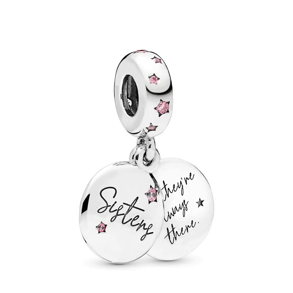 LkwidiForever sisters dangle charm 925 sterling silver pendant,girl jewelry beads gifts for women bracelet&necklace a0191, silver, cubic zirconia