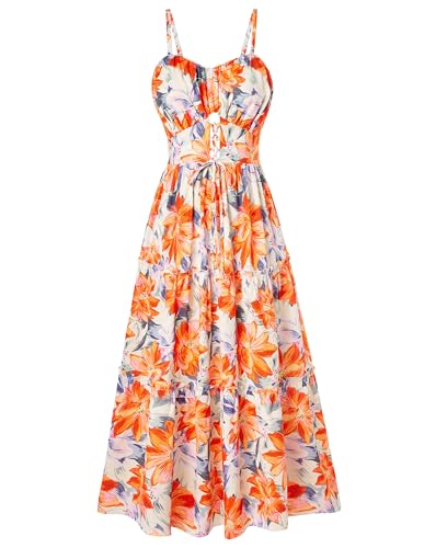 GRACE KARIN Women's Summer Floral Dress 2025 Spaghetti Strap Smocked Tiered Casual Boho Maxi Long Sundress with Pockets