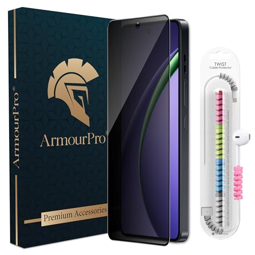 Image of ArmourPro Privacy Tempered Glass for Oppo K13 Turbo Pro, Anti Spy Anti Peeping Screen Protector, Edge-to-Edge Full Coverage, 9H Hardness with Cable Protector | Black