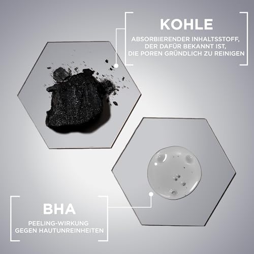 Garnier Hautklar Waschgel, BHA Carbon Cleanser mit Kohle, Anti-Mitesser & Anti-Pickel Waschgel und Gesichtsreiniger, 250 ml